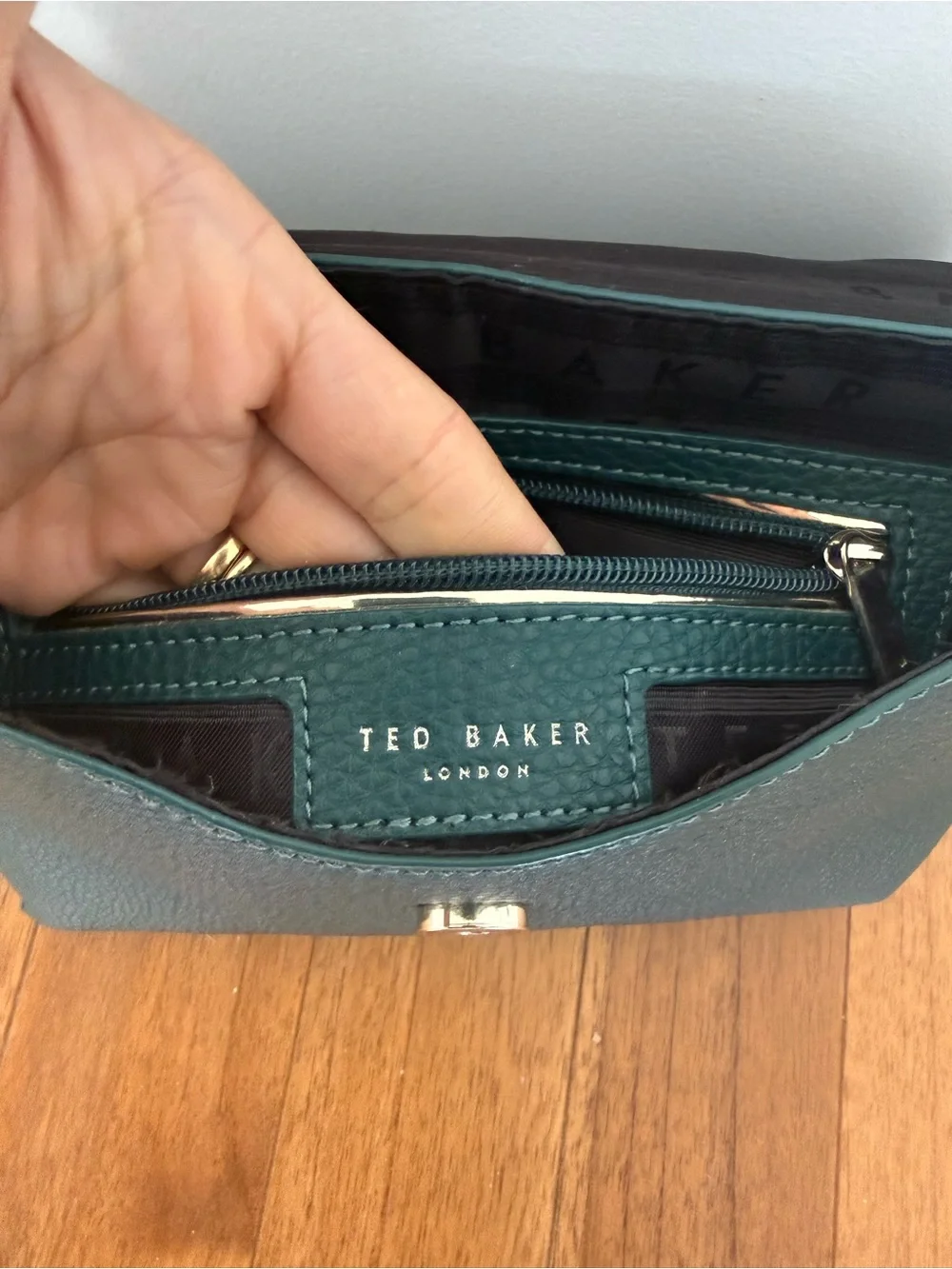 Ted Baker Lisa Forest Green Leather Suede Chain Crossbody Bag